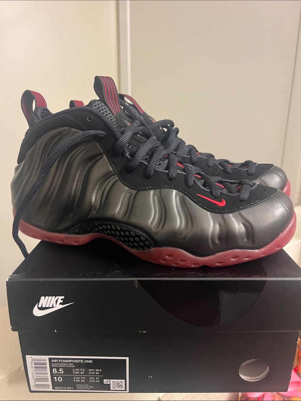Nike Air Foamposite One Black with Red Accents